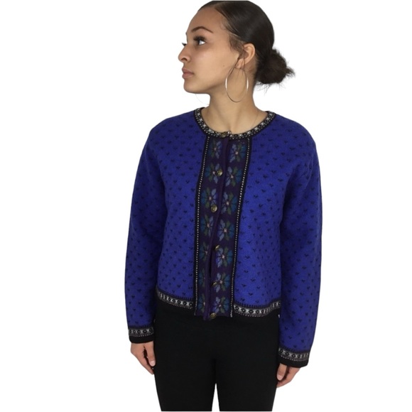 TALLY HO VTG Boiled Wool Fair Isle Nordic Sweater Grandmother - Picture 2 of 9